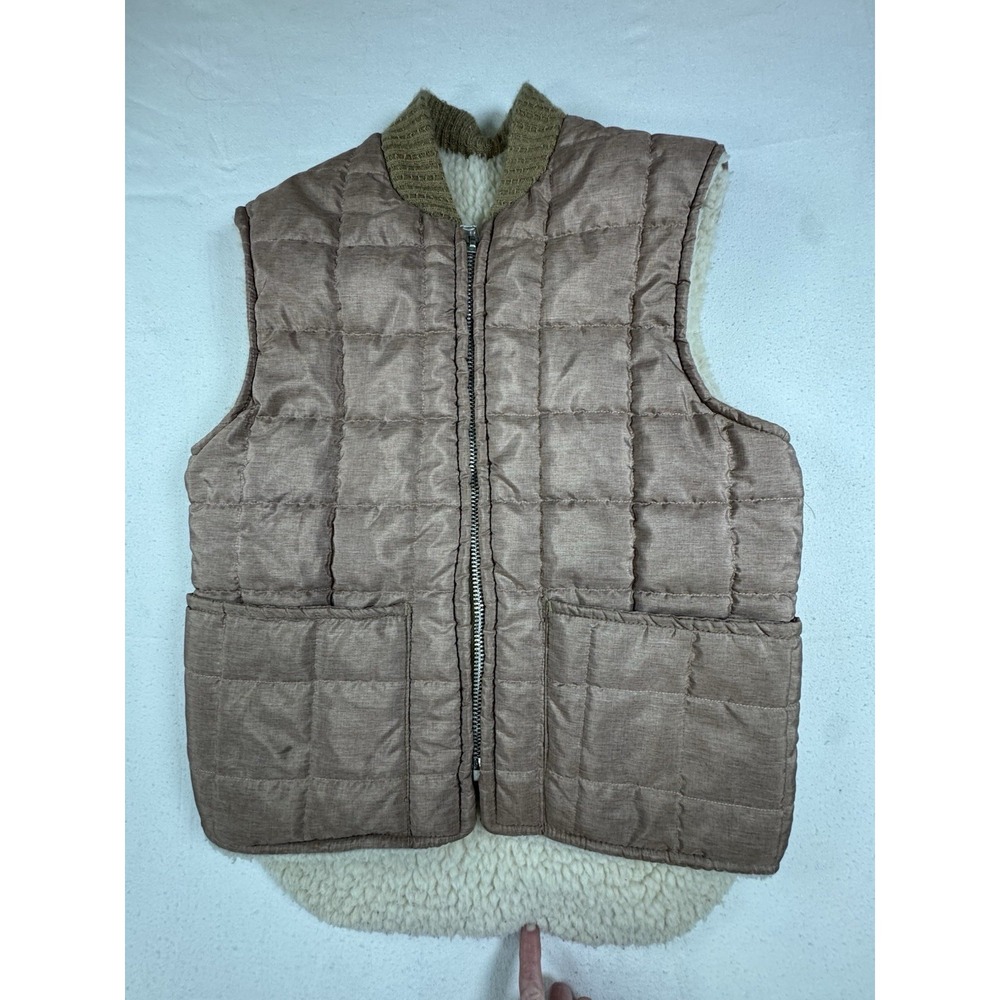 Vintage Golden Fleece‎ Quilted Vest Sherpa Lined Brown Size S USA Made Women's